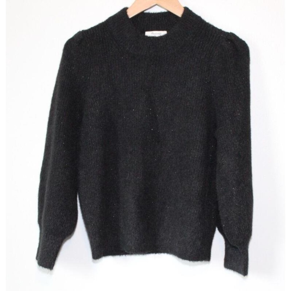Madewell Eaton Puff Sleeve Pullover Sweater Cozy Fuzzy Stretch Black Medium Chic - Picture 11 of 12